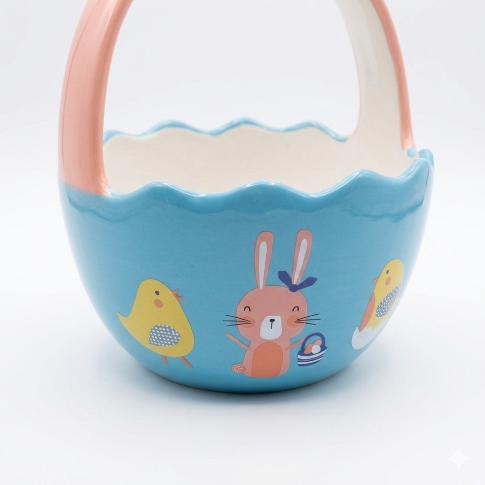 Blue and Pink Easter Bunny Basket - Seasonal Holiday Decor